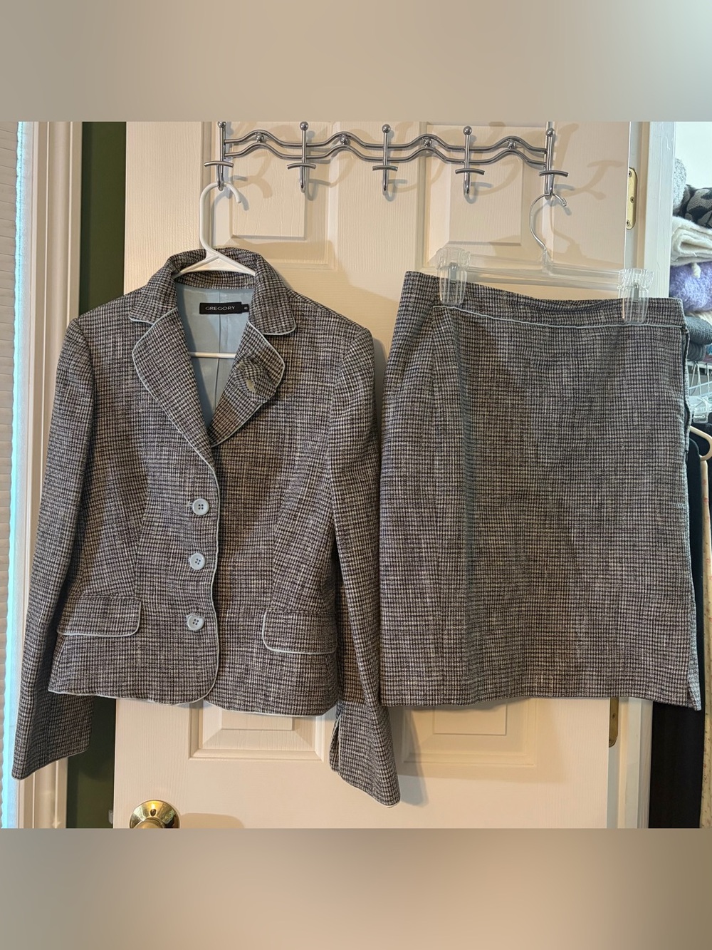 Gregory Gray & Light Blue Tweed Skirt Suit Set - Jacket & Skirt